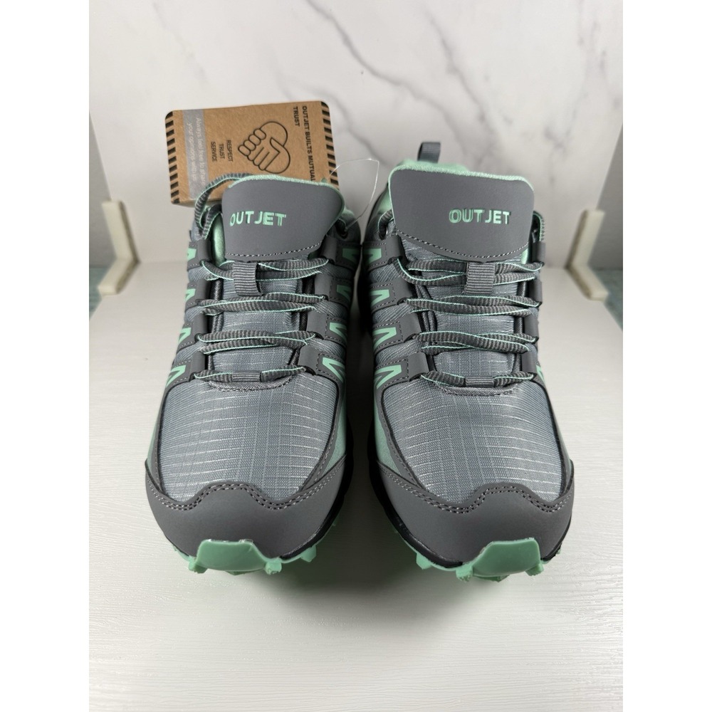 Outjet Waterproof Hiking & Walking Shoes Women's Size 7.5 Grey / Mint Green NWT